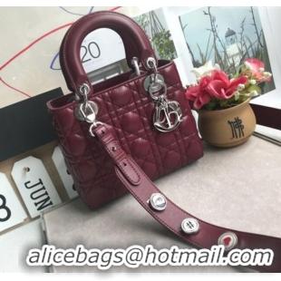 Buy Discount Dior Small Lady Dior My ABCDior Bag in Cannage Lambskin M0532 Burgundy/Silver 2025
