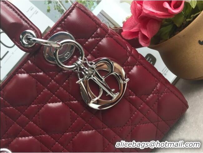 Buy Discount Dior Small Lady Dior My ABCDior Bag in Cannage Lambskin M0532 Burgundy/Silver 2025