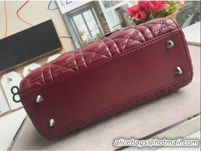 Buy Discount Dior Small Lady Dior My ABCDior Bag in Cannage Lambskin M0532 Burgundy/Silver 2025