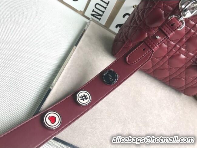 Buy Discount Dior Small Lady Dior My ABCDior Bag in Cannage Lambskin M0532 Burgundy/Silver 2025
