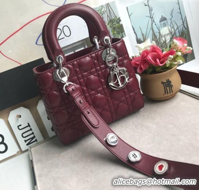 Buy Discount Dior Small Lady Dior My ABCDior Bag in Cannage Lambskin M0532 Burgundy/Silver 2025