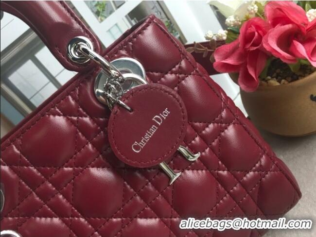 Buy Discount Dior Small Lady Dior My ABCDior Bag in Cannage Lambskin M0532 Burgundy/Silver 2025