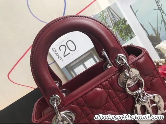 Buy Discount Dior Small Lady Dior My ABCDior Bag in Cannage Lambskin M0532 Burgundy/Silver 2025