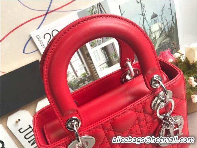 Top Grade Dior Small Lady Dior My ABCDior Bag in Cannage Lambskin M0532 Red/Silver 2025