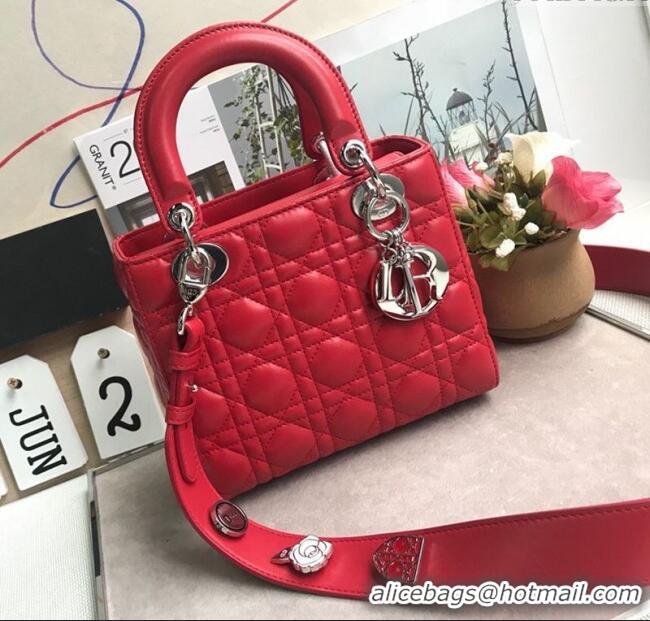 Top Grade Dior Small Lady Dior My ABCDior Bag in Cannage Lambskin M0532 Red/Silver 2025