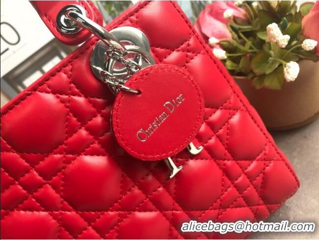 Top Grade Dior Small Lady Dior My ABCDior Bag in Cannage Lambskin M0532 Red/Silver 2025