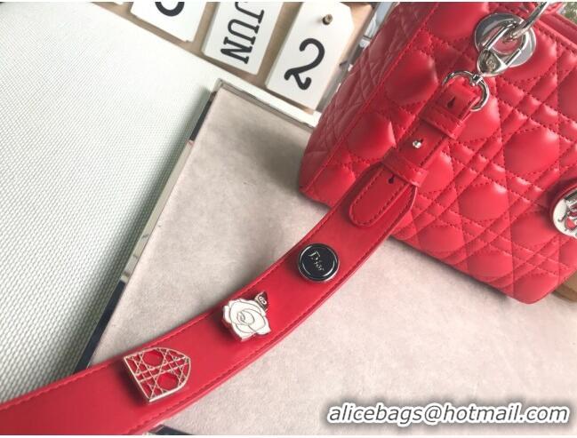 Top Grade Dior Small Lady Dior My ABCDior Bag in Cannage Lambskin M0532 Red/Silver 2025