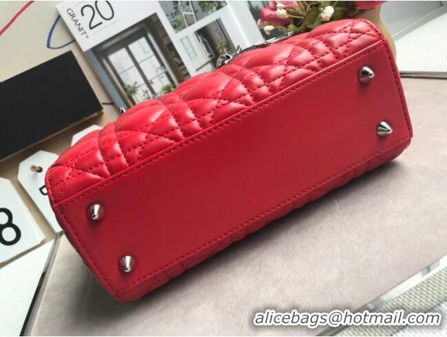 Top Grade Dior Small Lady Dior My ABCDior Bag in Cannage Lambskin M0532 Red/Silver 2025