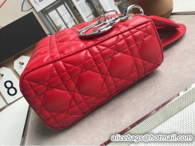 Top Grade Dior Small Lady Dior My ABCDior Bag in Cannage Lambskin M0532 Red/Silver 2025