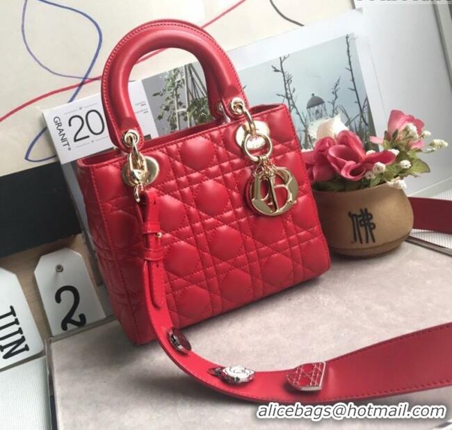 Good Taste Dior Small Lady Dior My ABCDior Bag in Cannage Lambskin M0532 Red/Gold 2025