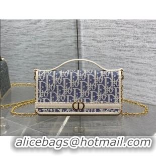 Buy Discount Dior 30 Montaigne Cigale Pouch with Chain in Blue Oblique Chambray with Raffia Effect and Light Biscuit Smo