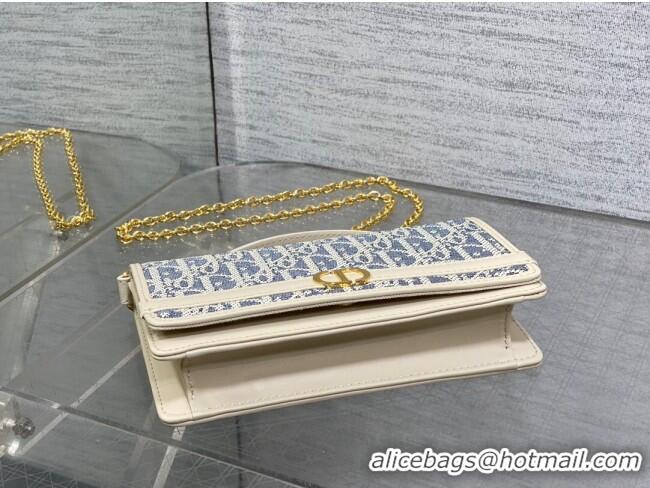 Buy Discount Dior 30 Montaigne Cigale Pouch with Chain in Blue Oblique Chambray with Raffia Effect and Light Biscuit Smo
