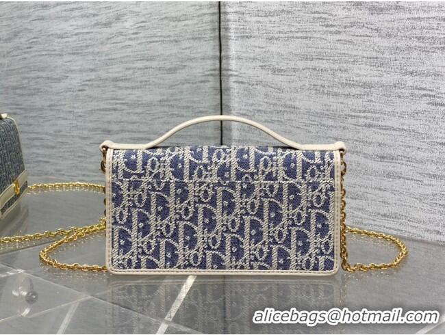 Buy Discount Dior 30 Montaigne Cigale Pouch with Chain in Blue Oblique Chambray with Raffia Effect and Light Biscuit Smo