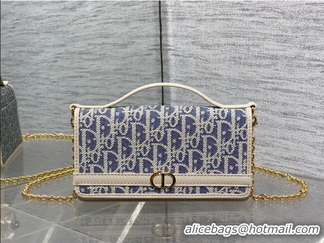 Buy Discount Dior 30 Montaigne Cigale Pouch with Chain in Blue Oblique Chambray with Raffia Effect and Light Biscuit Smo