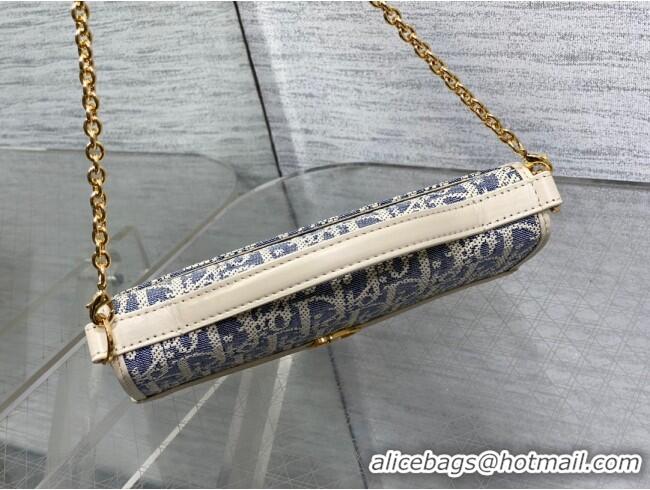Buy Discount Dior 30 Montaigne Cigale Pouch with Chain in Blue Oblique Chambray with Raffia Effect and Light Biscuit Smo