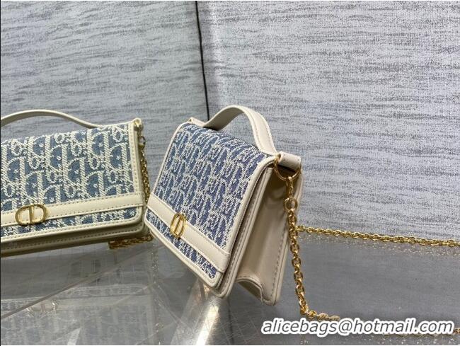 Buy Discount Dior 30 Montaigne Cigale Pouch with Chain in Blue Oblique Chambray with Raffia Effect and Light Biscuit Smo