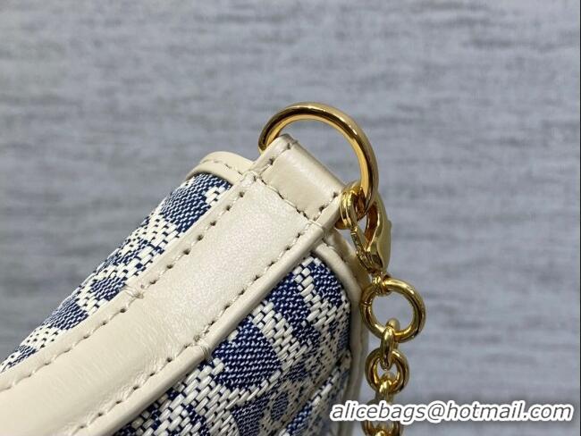 Buy Discount Dior 30 Montaigne Cigale Pouch with Chain in Blue Oblique Chambray with Raffia Effect and Light Biscuit Smo