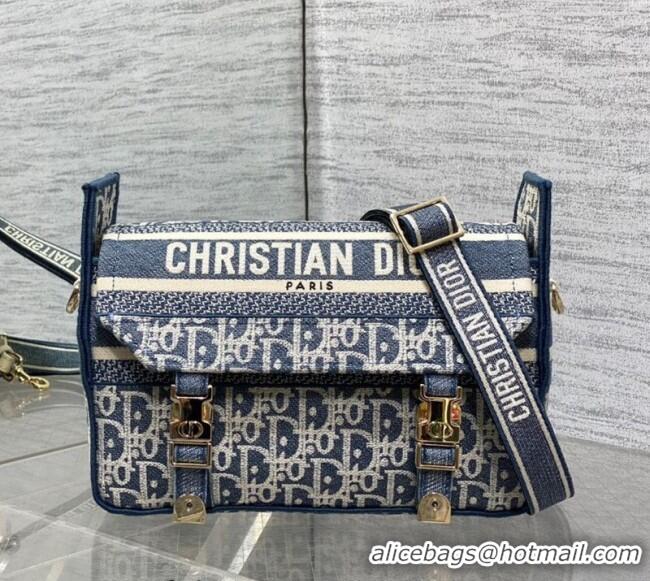 Top Quality Dior Small Diorcamp Messenger Bag in Blue Oblique Chambray-Effect Embroidery M1241ORIW 2025