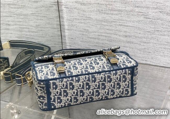 Top Quality Dior Small Diorcamp Messenger Bag in Blue Oblique Chambray-Effect Embroidery M1241ORIW 2025