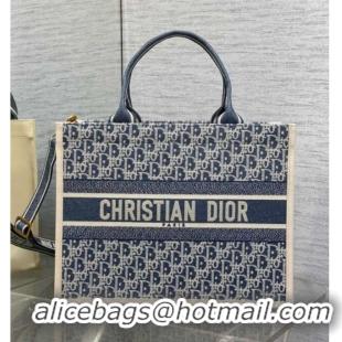Top Quality Dior Medium Dior Book Tote Bag in Dior Oblique Chambray-Effect Embroidery D6044 Blue/White 2025