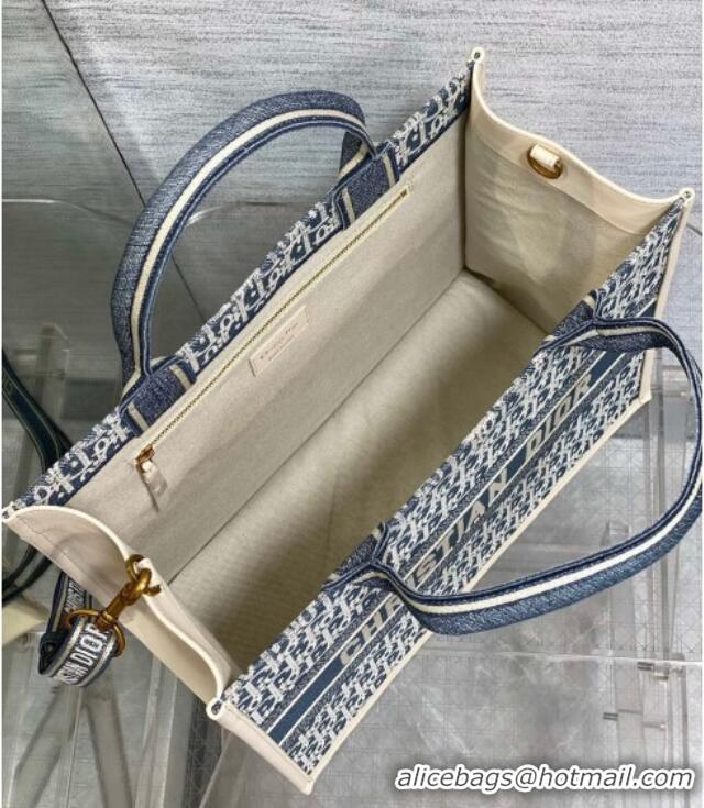 Top Quality Dior Medium Dior Book Tote Bag in Dior Oblique Chambray-Effect Embroidery D6044 Blue/White 2025