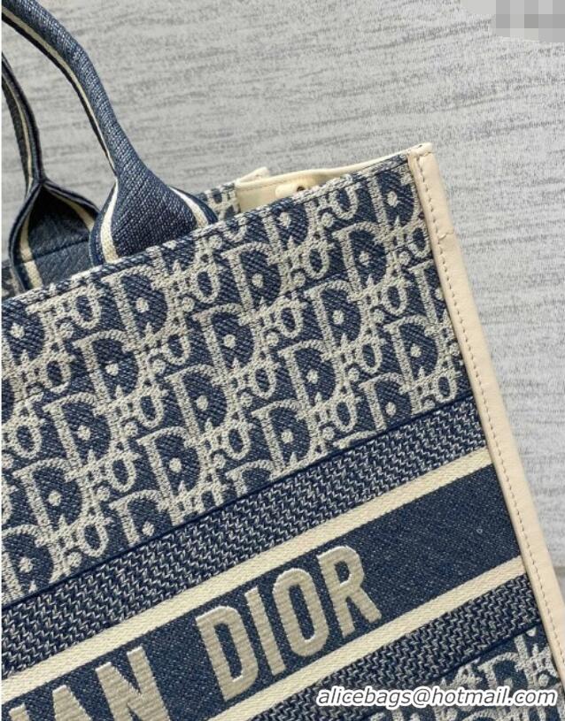 Top Quality Dior Medium Dior Book Tote Bag in Dior Oblique Chambray-Effect Embroidery D6044 Blue/White 2025