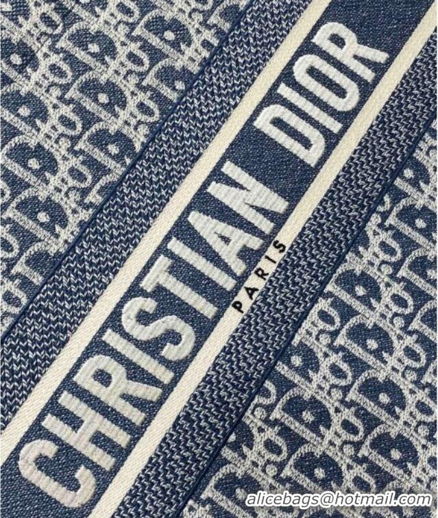 Top Quality Dior Medium Dior Book Tote Bag in Dior Oblique Chambray-Effect Embroidery D6044 Blue/White 2025