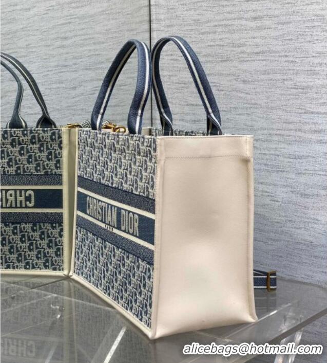 Top Quality Dior Medium Dior Book Tote Bag in Dior Oblique Chambray-Effect Embroidery D6044 Blue/White 2025
