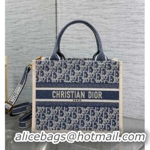 Top Grade Dior Small Dior Book Tote Bag in Dior Oblique Chambray-Effect Embroidery D6046 Blue/White 2025