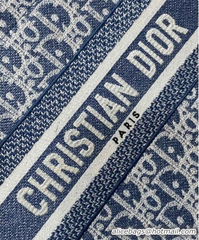 Top Grade Dior Small Dior Book Tote Bag in Dior Oblique Chambray-Effect Embroidery D6046 Blue/White 2025