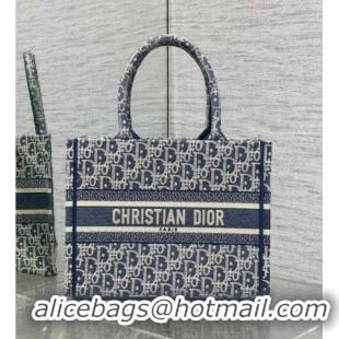 Pretty Style Dior Small Dior Book Tote Bag in Blue Dior Oblique Chambray-Effect Embroidery M1296ZEEO 2025