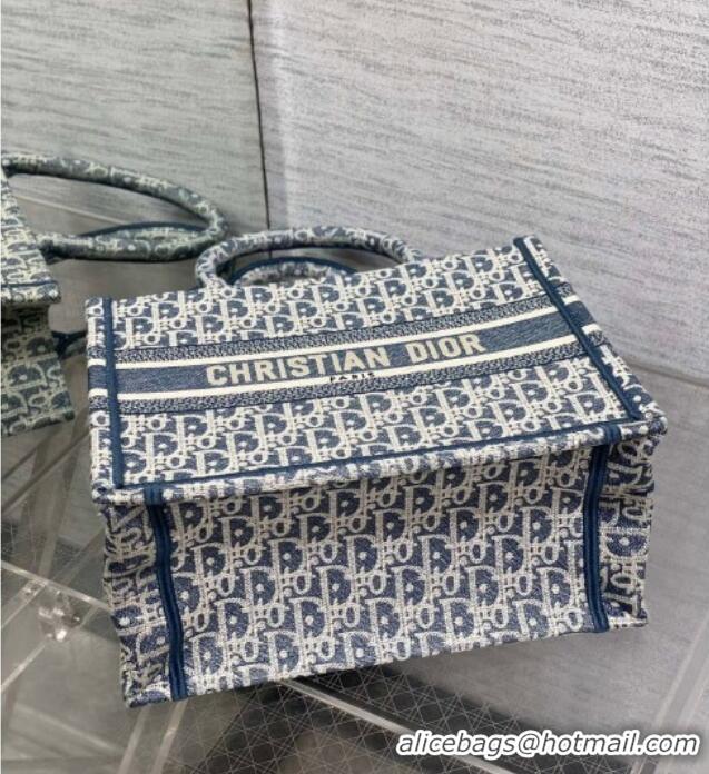 Pretty Style Dior Small Dior Book Tote Bag in Blue Dior Oblique Chambray-Effect Embroidery M1296ZEEO 2025