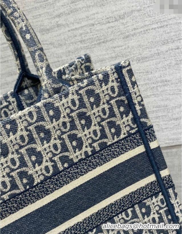 Pretty Style Dior Small Dior Book Tote Bag in Blue Dior Oblique Chambray-Effect Embroidery M1296ZEEO 2025