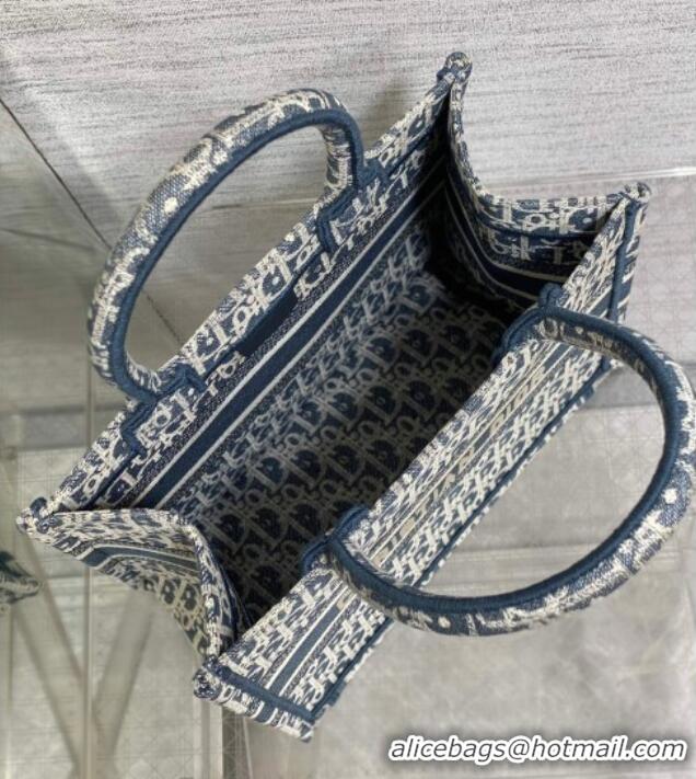 Pretty Style Dior Small Dior Book Tote Bag in Blue Dior Oblique Chambray-Effect Embroidery M1296ZEEO 2025