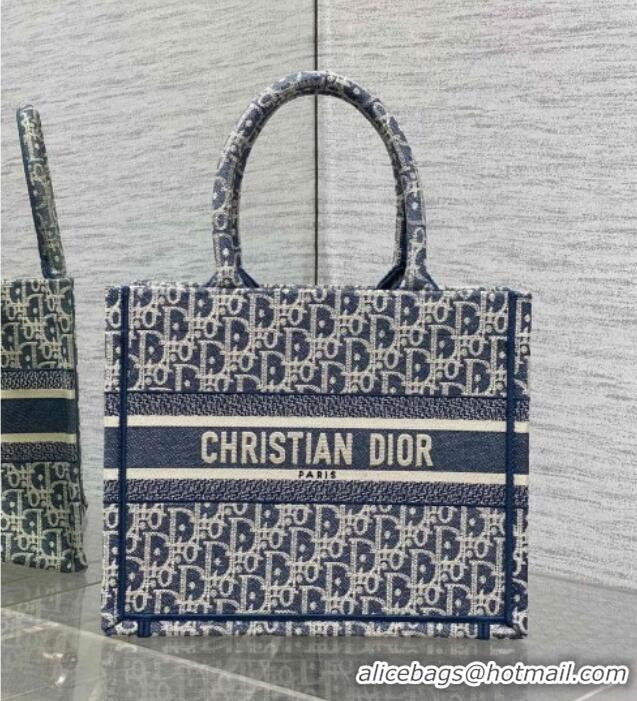 Pretty Style Dior Small Dior Book Tote Bag in Blue Dior Oblique Chambray-Effect Embroidery M1296ZEEO 2025