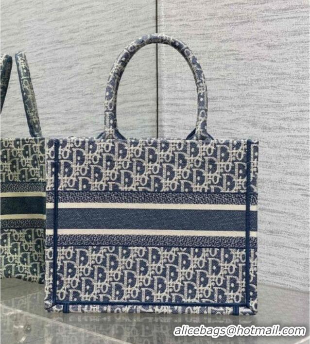 Pretty Style Dior Small Dior Book Tote Bag in Blue Dior Oblique Chambray-Effect Embroidery M1296ZEEO 2025
