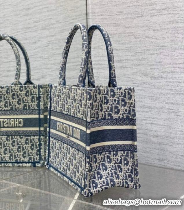 Pretty Style Dior Small Dior Book Tote Bag in Blue Dior Oblique Chambray-Effect Embroidery M1296ZEEO 2025
