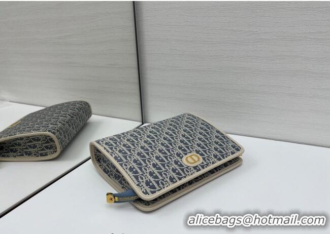 Best Product Dior  Dior Oblique Chambray-Effect Embroidery Pouch 2108/6398 Blue 2025