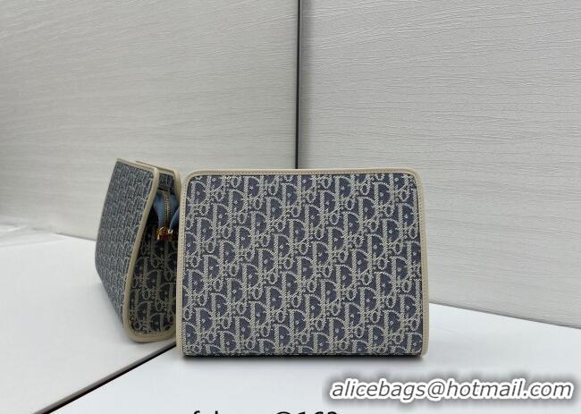 Best Product Dior  Dior Oblique Chambray-Effect Embroidery Pouch 2108/6398 Blue 2025