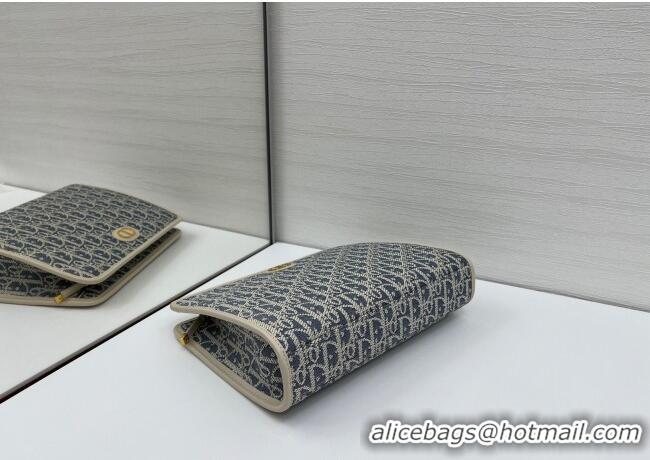 Best Product Dior  Dior Oblique Chambray-Effect Embroidery Pouch 2108/6398 Blue 2025