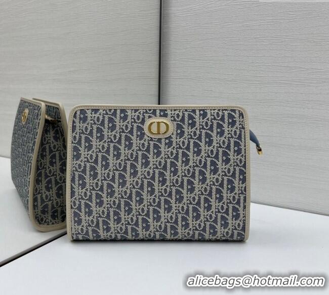 Best Product Dior  Dior Oblique Chambray-Effect Embroidery Pouch 2108/6398 Blue 2025