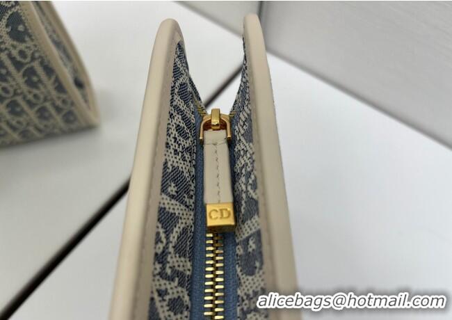 Best Product Dior  Dior Oblique Chambray-Effect Embroidery Pouch 2108/6398 Blue 2025
