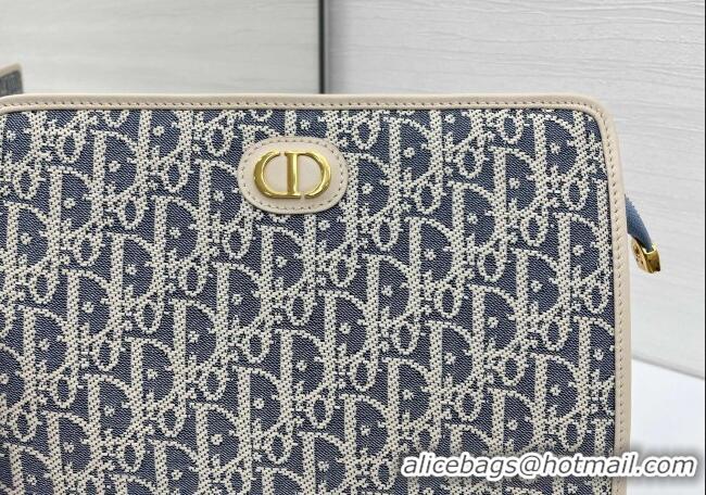 Best Product Dior  Dior Oblique Chambray-Effect Embroidery Pouch 2108/6398 Blue 2025