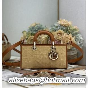 Grade Discount Dior Lady D-Joy Medium Bag in Cannage Straw-Like M9250 Khaki/Brown 2025