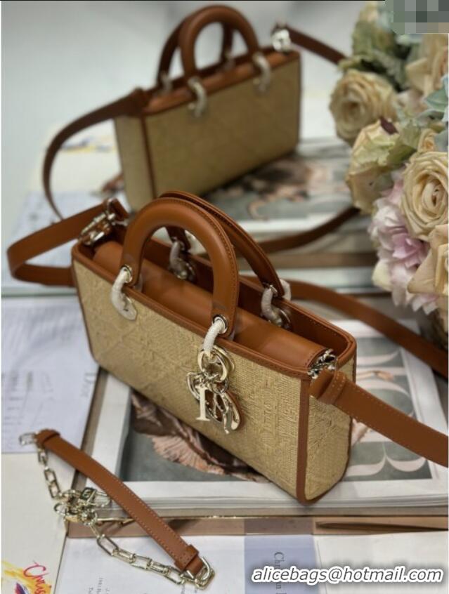 Grade Discount Dior Lady D-Joy Medium Bag in Cannage Straw-Like M9250 Khaki/Brown 2025