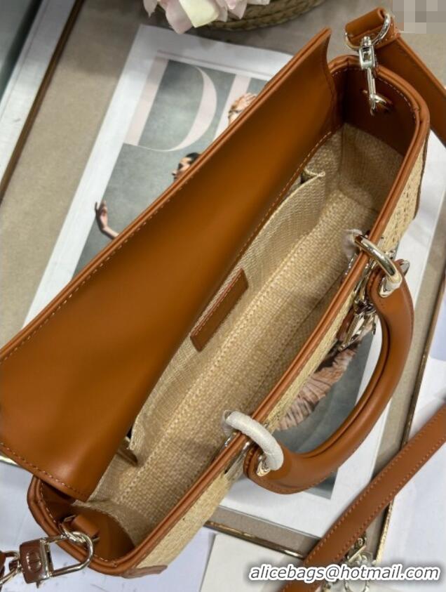 Grade Discount Dior Lady D-Joy Medium Bag in Cannage Straw-Like M9250 Khaki/Brown 2025