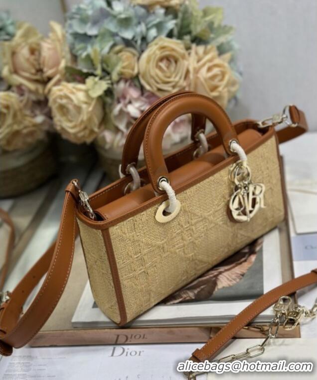 Grade Discount Dior Lady D-Joy Medium Bag in Cannage Straw-Like M9250 Khaki/Brown 2025
