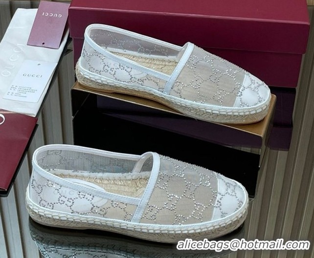 Popular Style Gucci GG Strass Mesh Espadrilles Flat White 2025 GG082805