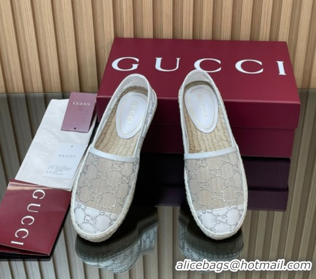Popular Style Gucci GG Strass Mesh Espadrilles Flat White 2025 GG082805