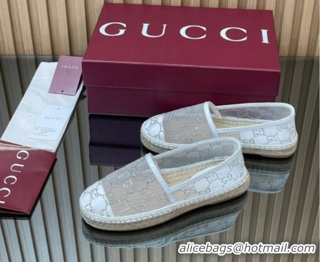 Popular Style Gucci GG Strass Mesh Espadrilles Flat White 2025 GG082805